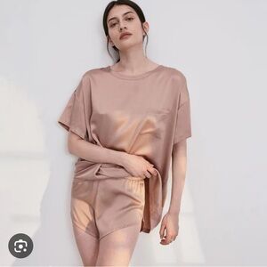 Lunya Elegant 100% silk Sleepwear Set in Otium tan size m